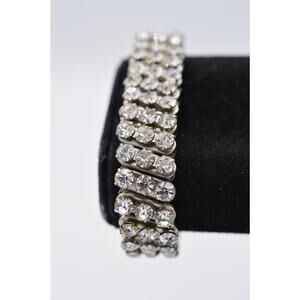 Vintage Made in Japan Signed Stretchy Bangle Bracelet Rhinestone Crystal BinAD